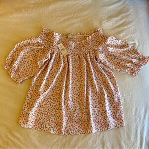 LOFT Floral Off-Shoulder Blouse - Pink and Red